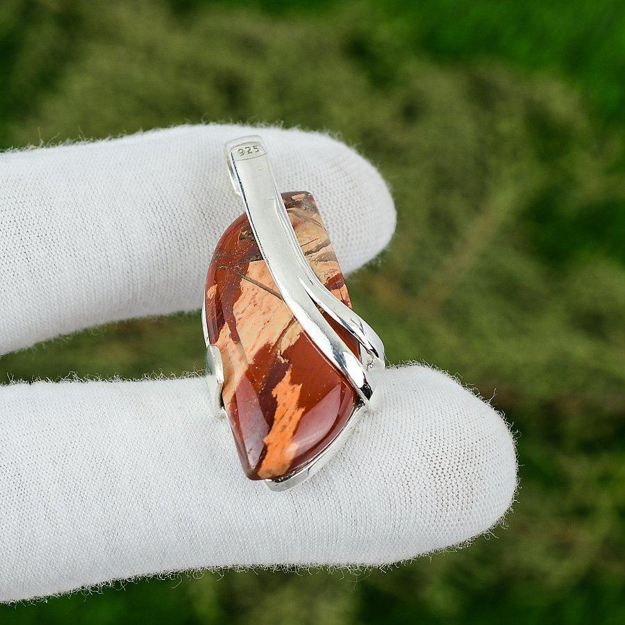 

Sterling Silver Natural Red Snakeskin Jasper Engagement Bezel Handmade Pendant