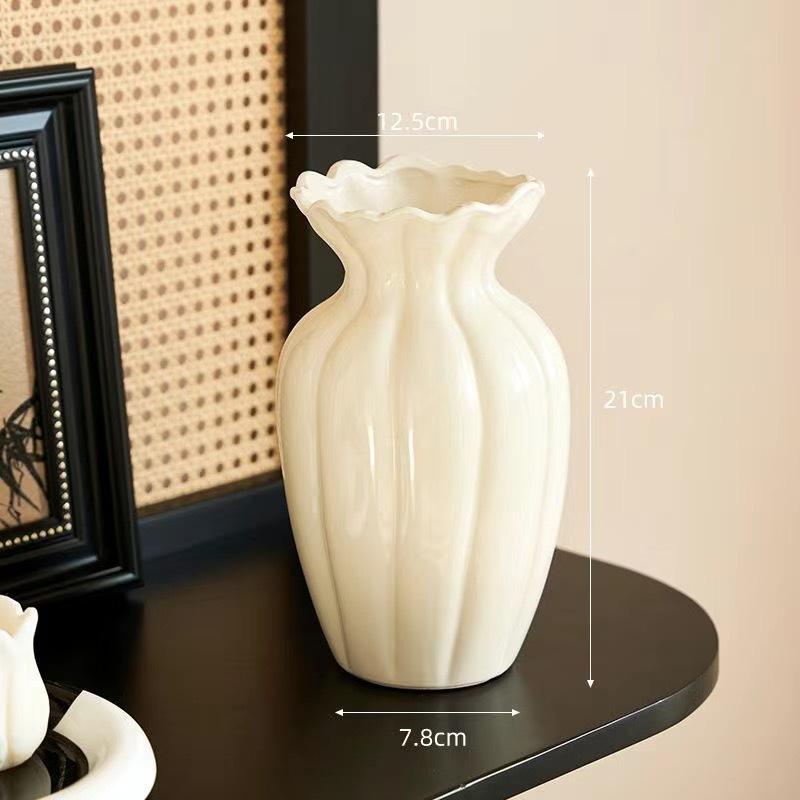 French Creative Ceramic Vase Cream Wind Ornament Living Room Flower Arrangement Water Flower Home Dining Table Decoration