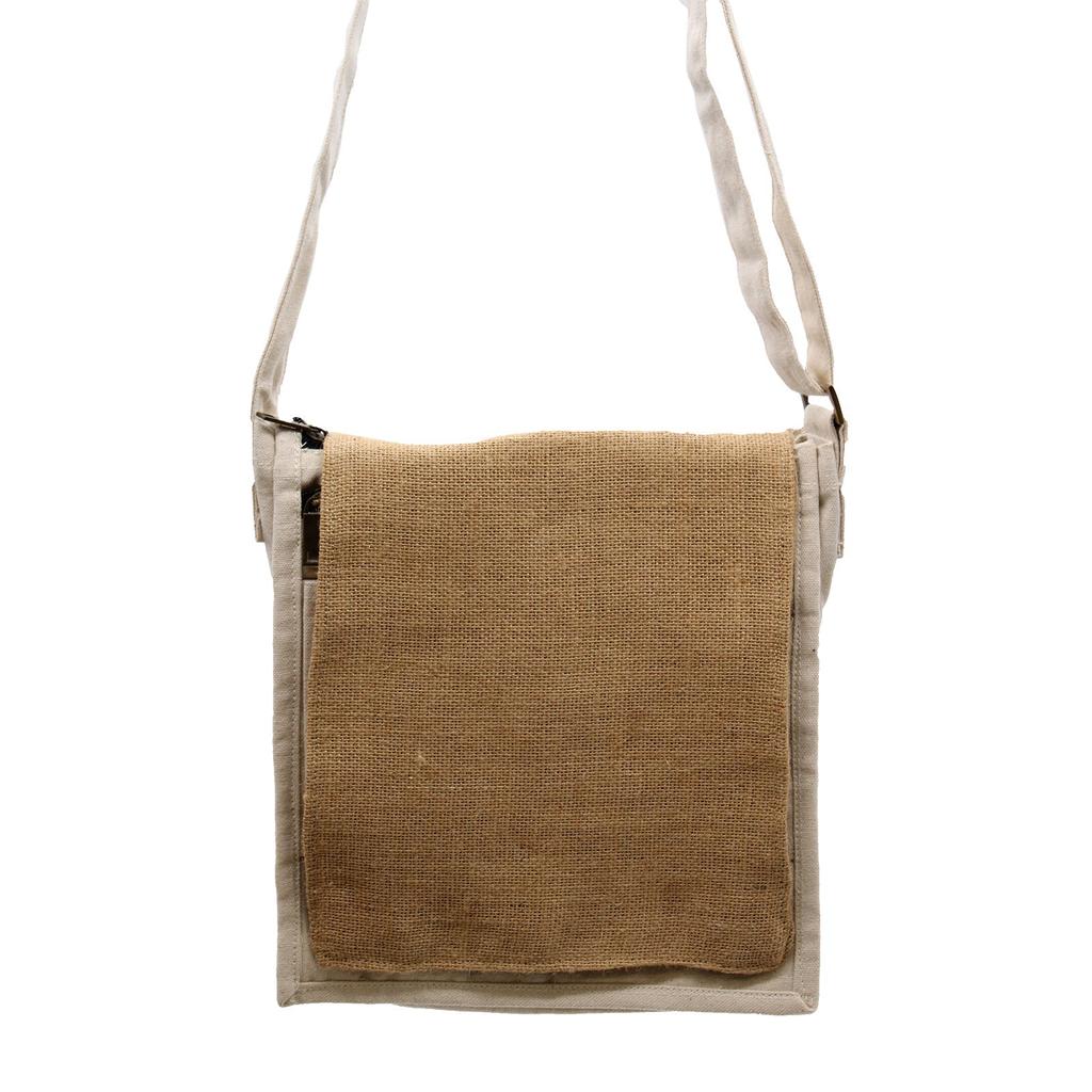 Messenger Bag Cotton Canvas Natural Jute
