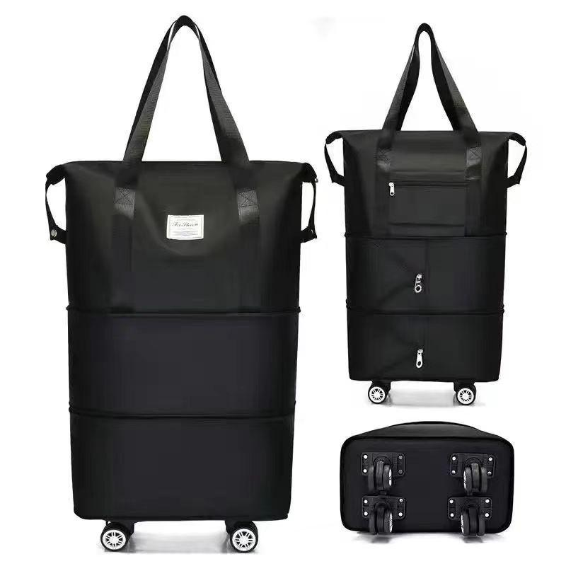 Women's Large Capacity Foldable Travel Bag with Wheels and Telescopic Handle