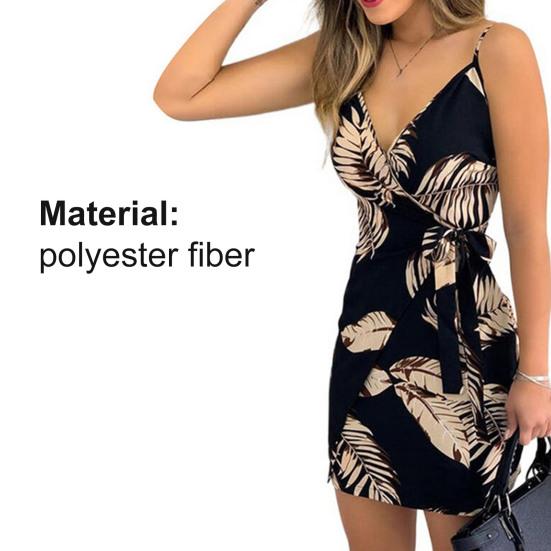 Summer Dress Floral Leaves Print Skinny Female Spaghetti Strap Bohemian Beachwear for Beach