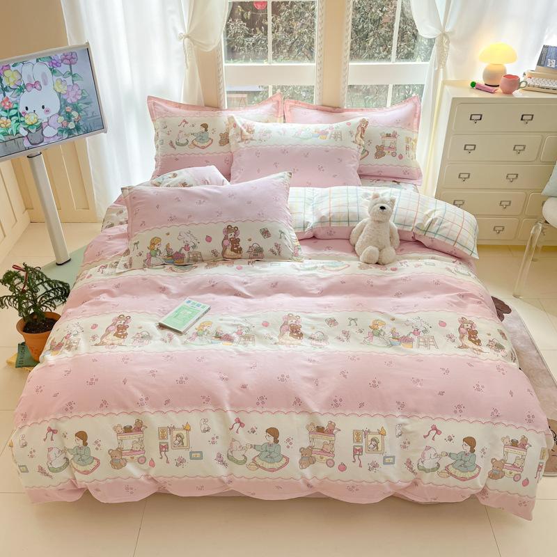 100% Cotton Bed Four-piece Set Skin-friendly Breathable Quilt Cover Bed Sheet Pillowcase Set Pastoral Small Flower