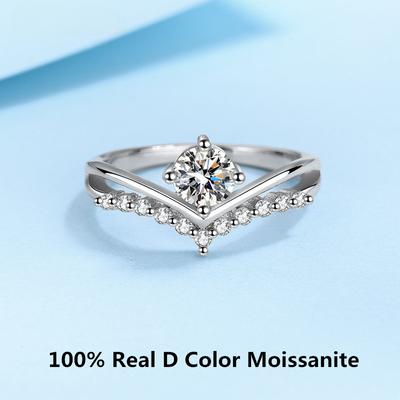 Women Sterling Silver Jewelry 0.5 Carat Real D Color Moissanite Ring 14K White Gold Never Fade Cocktail Party Rings For Girls