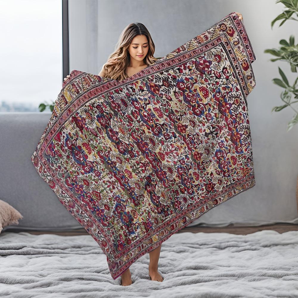 Luxurious Embroidered Fleece Blanket Vintage Style Throw Blanket Warm Soft Bed Cover Decorative Throw For Sofa Couch Gift Idea