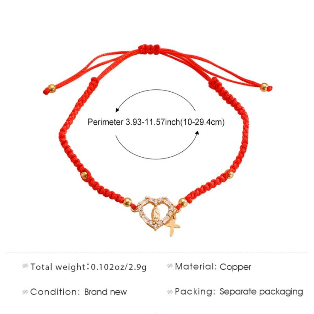 Personality Exquisite Virgin Mary Micro-inlay Zircon Hollow Heart-shaped Cross Pendant Hand-woven Pull Bracelet Women's Jewelry
