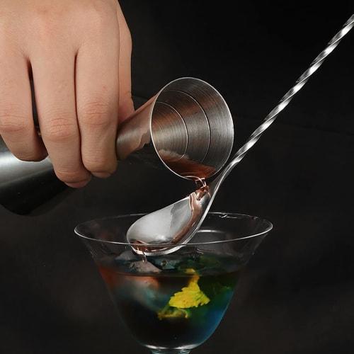 WOMLEX Measuring Cup, 30/45ml Graduated, and 26cm Bar Spoon, Double-Headed, Integrated Stainless Steel Measuring Cup, Silver (26cm Jigger and Bar Spoo