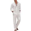 2pcs Set Men's Cotton Linen Shirt and Pants Suits for Men Beach Wear Tracksuit Men Solid Color Shirts Sweatpants Lightweight