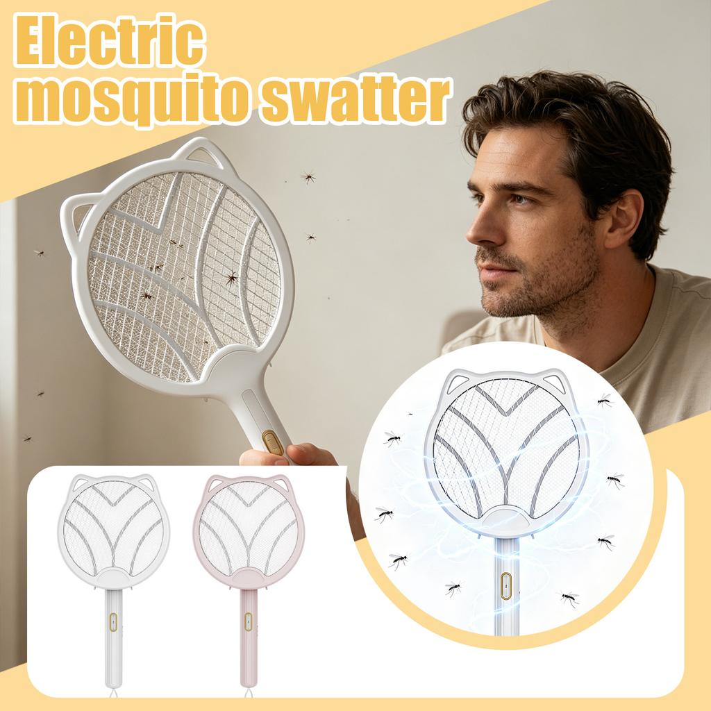 Rechargeable Four In One Foldable Electric Mosquito Swatter with Safety Mesh and Detachable Handle for Indoor Outdoor Use