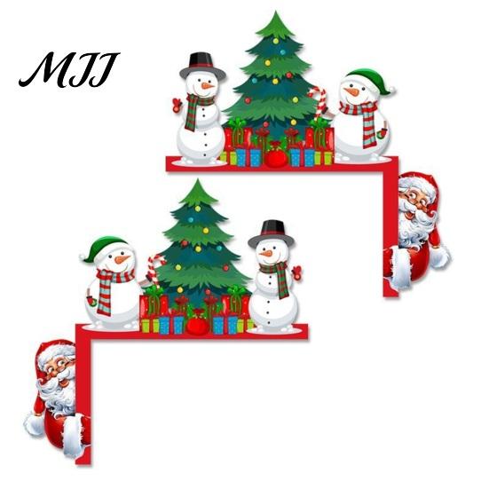 Entrance Door Corner Decor Christmas Topper, Wooden Sign, Santa Snowman Gingerbread Decoration Man Frame for Home Holiday Party Indoor Seasonal