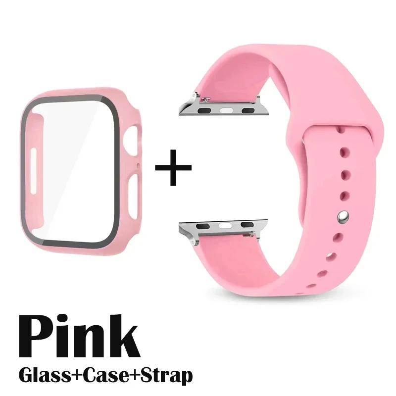 Glass+Case+Strap for Apple Watch Band 42mm 44mm 41mm 40mm 38mm 45mm 49mm Screen Protectors for Apple IWatch Series 8 7 6 SE 5 4
