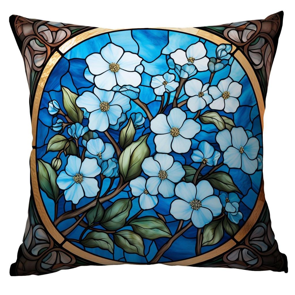 New Vintage Floral Pillowcase Creative Colored Glass Printed Home Sofa Car Cushion Pillowcase