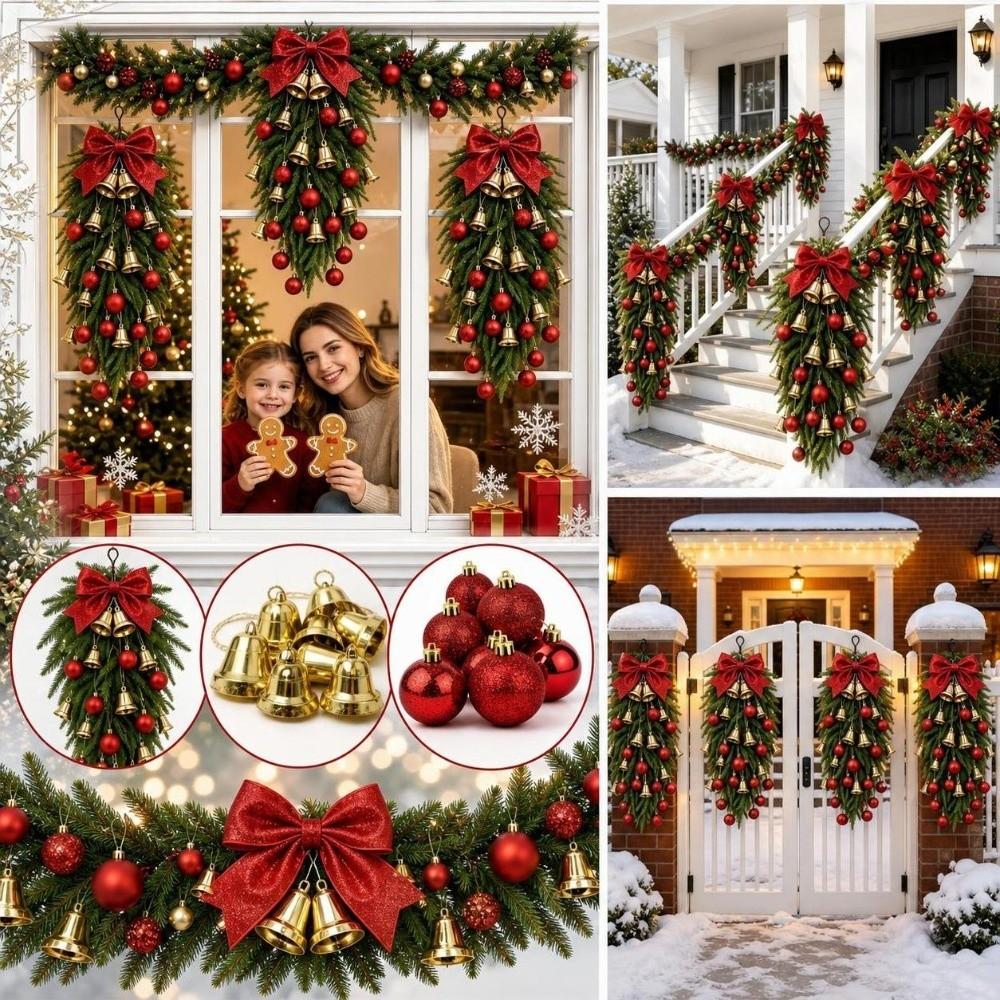Gold Bell Christmas Teardrop Wreath DIY Bell Swag Wreath New Xmas Door Ornament  Christmas