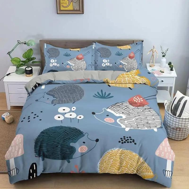 3D Printed Bedding Set Cartoon Animal Pattern Down Quilt Cover Pillowcase Kids and Teen Bedroom Decoration Single Double Bed