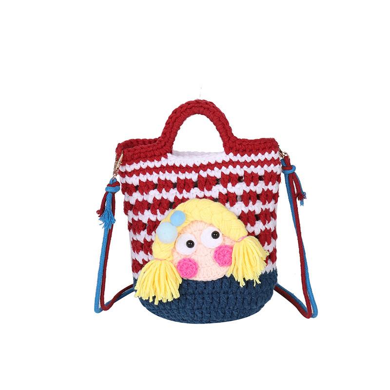 Cartoon Knitted Crossbody Bag With Shy Girl Design For Women Soft Lightweight Decorative Phone Pouch