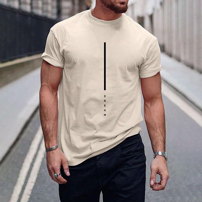 New Pure Black Men's Short-sleeved T-shirt Simple Letters Printed Round Neck T-shirt Street Casual Temperament Men's Tops