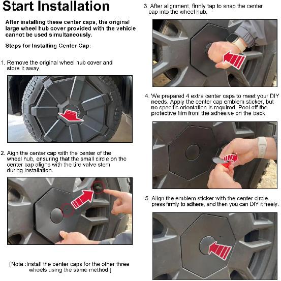 4 Pcs Full Coverage Wheel Center Caps for Tesla Cybertruck Accessories Rust Resistant Removable ABS Hub Center Caps