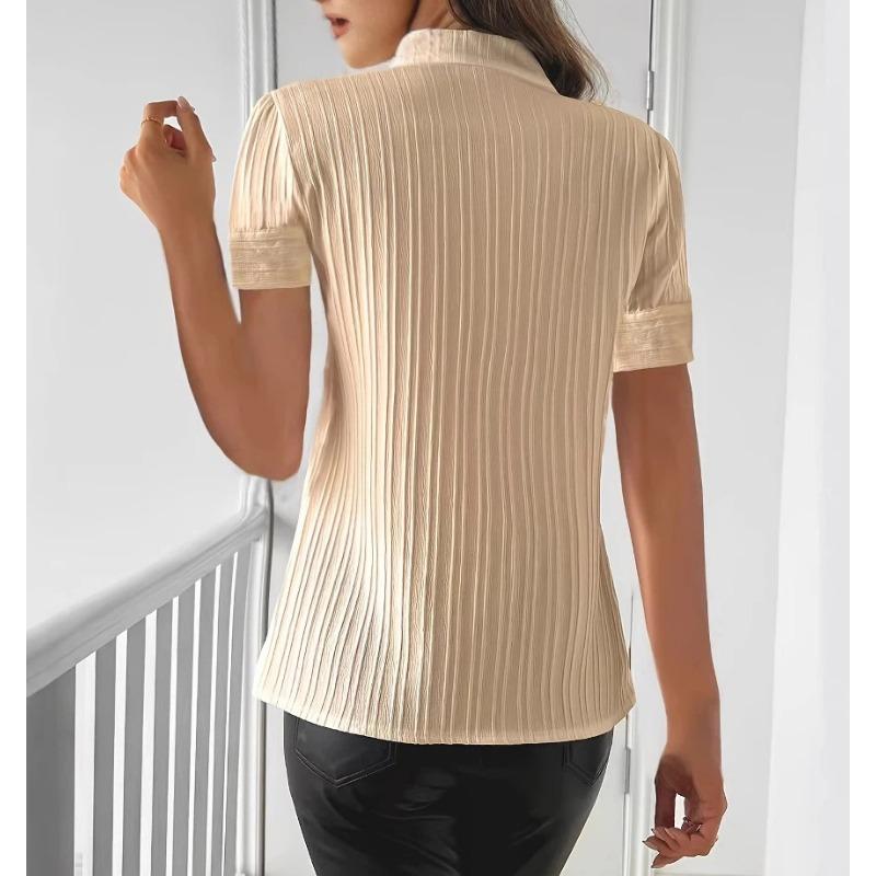 Summer New Fashion Women's Short-sleeved Stand-up Collar Top Lace Embroidered Temperament Commuter Shirt