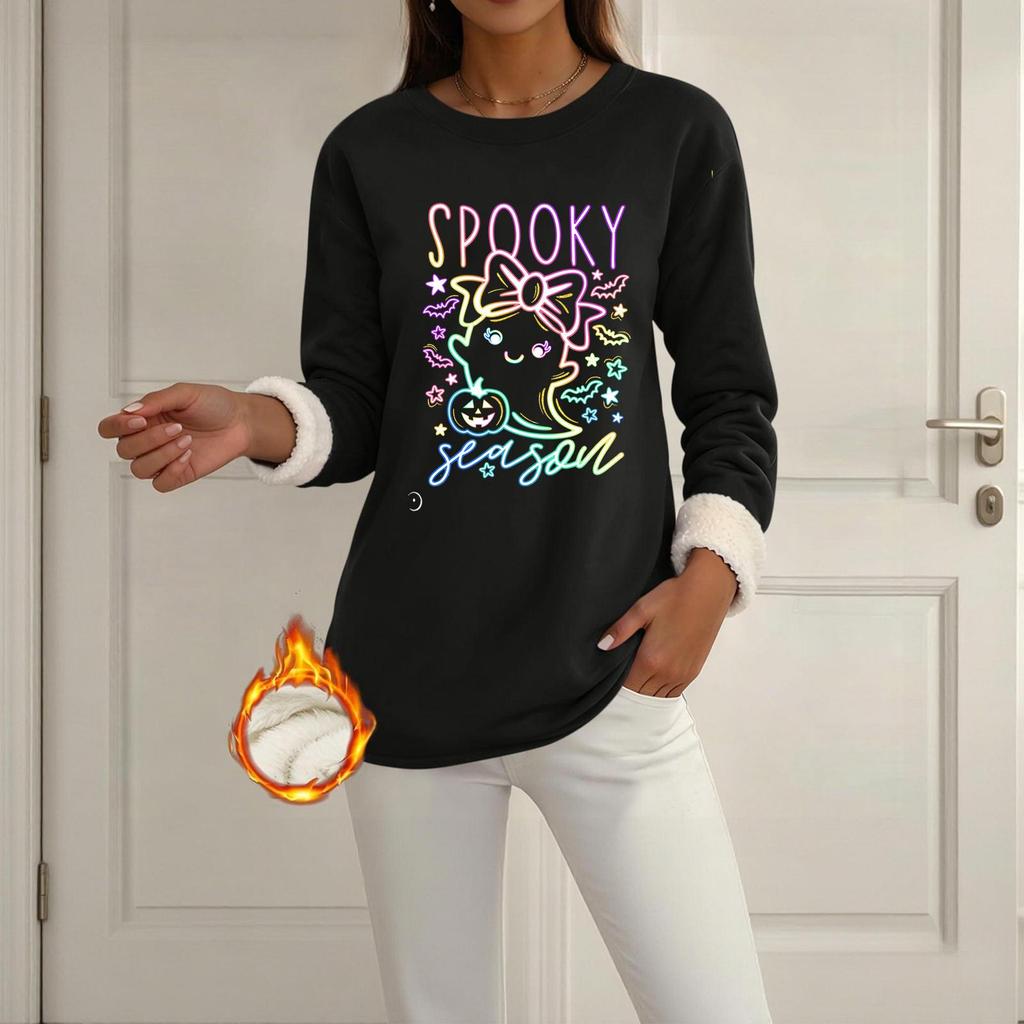 Women's Lined Long Sleeve Round Neck Halloween Sweatshirt Winter Casual Top