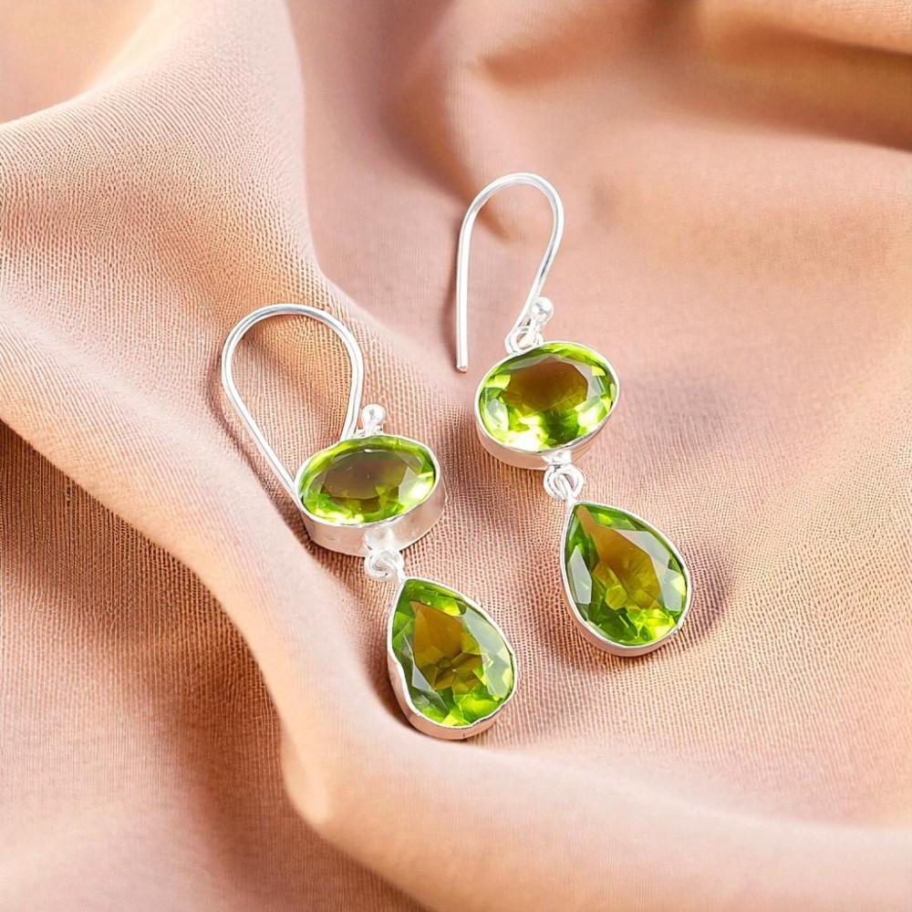 

Редкий Перидот Драгоценный Камень 925 Стерлинговое Серебро Ювелирные Изделия Ручной Работы Висячие Серьги 1,88 EE-73-6