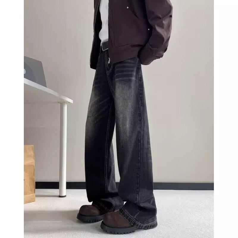 Old washed jeans men's new trendy brand loose and versatile straight-leg pants spring and autumn trousers