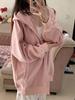 Women's Soft Pink Hooded Zip-Up Cardigan: Japanese Sweet Style, Long Sleeve, Loose Fit, Slimming Top for Spring/Summer