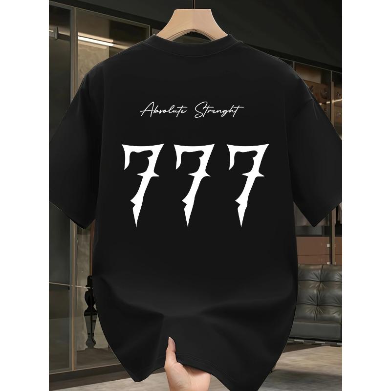 European Size Men's Oversized 777 Number Print T-Shirt - Loose Fit Streetwear Crew Neck Short Sleeve Summer Casual Top with 777 Design