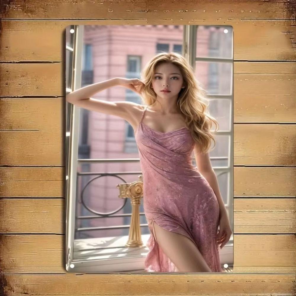 Metal Sign Vintage Girl Green Sweater Room Decor Wall Art 20x30 cm