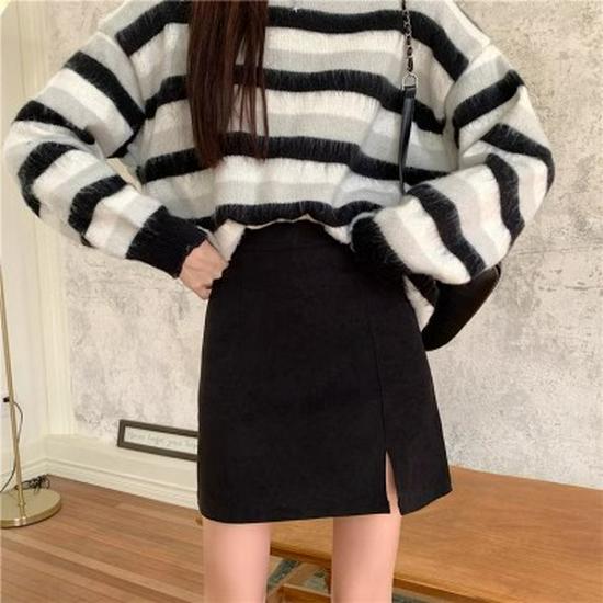 

Весенняя юбка А-силуэта с разрезом и высокой посадкой - Короткая облегающая юбка в студенческом стиле для женщин S