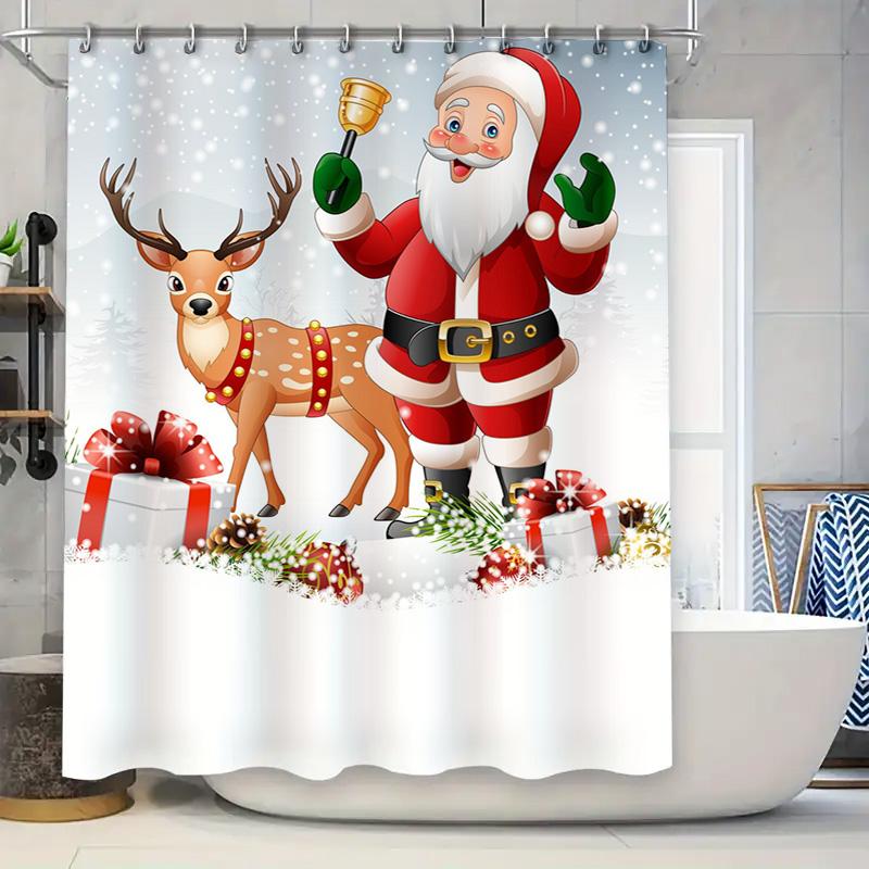 Tu Christmas Shower Curtain Santa Claus Reindeer Holiday Festive Bathroom Decor Xmas Pattern Waterproof Home Textile Gift