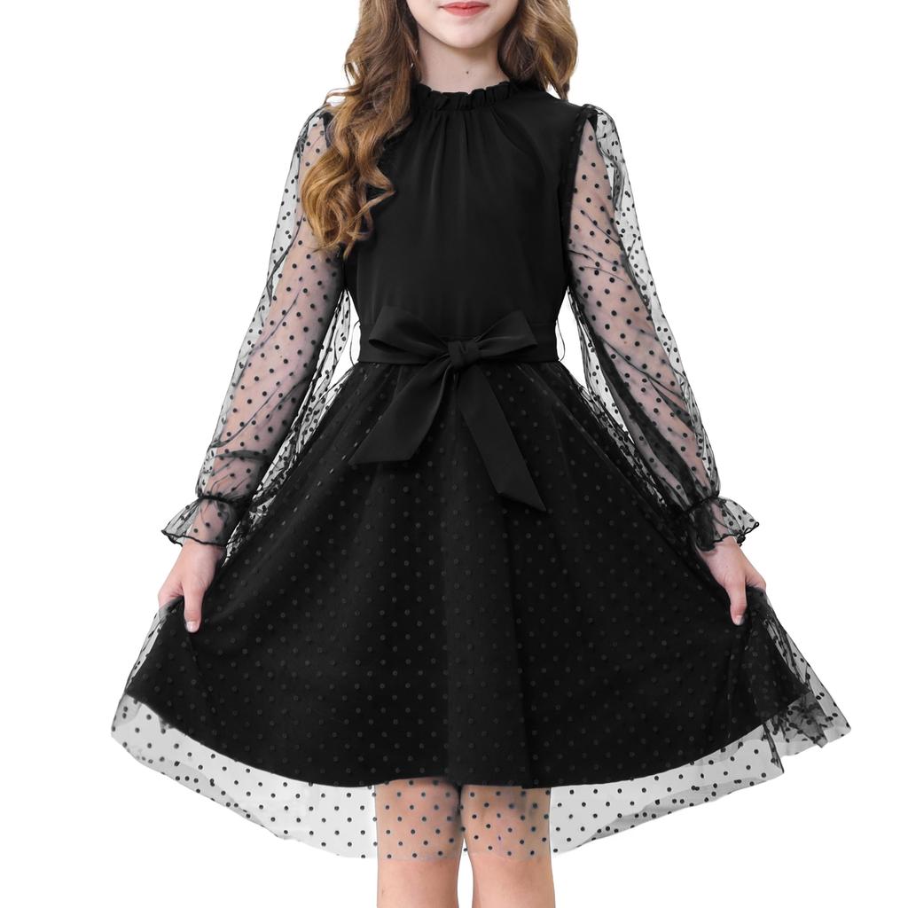 Kids Tulle Polka Dot Everyday 130 [Rolanko] Dress, Girls, Sleeves, Ruffles, Children's Dress, Pattern, Recitals, Weddings, Ceremonies, Wear, Parties,