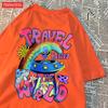Mode Baumwolle Damen T-Shirts Alien UFO Weltreise Drucke Kurzarm Rundhalsausschnitt Weich Atmungsaktiv Street Damen Kleidung