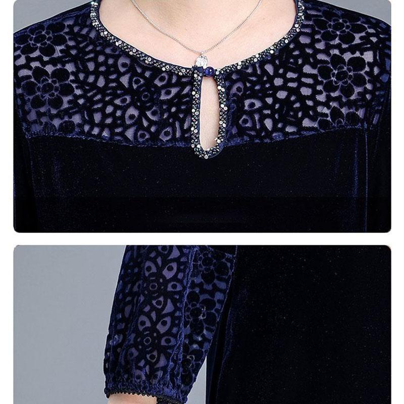 Autumn Winter Women's Gold Velvet Dress Crew Neck Plus Size Dress Long Dresses