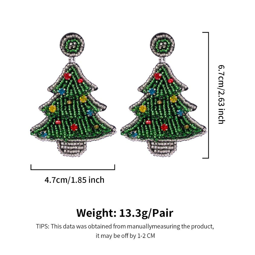 Green Handmade Beaded Ear Drop Bright Rhinestone Christmas Tree Stud Earrings  Girls