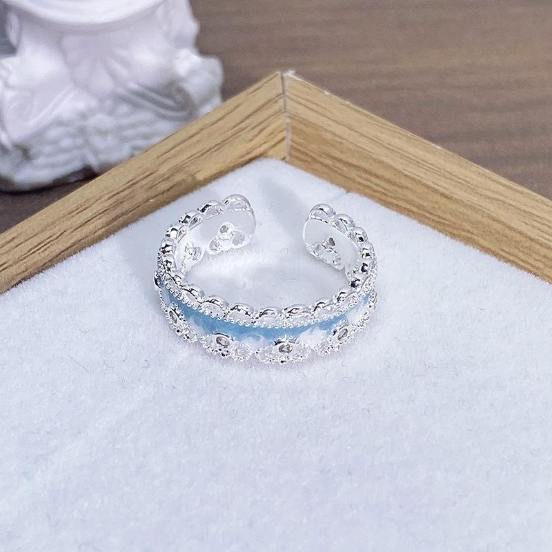 Enamel Oil Drop Flower Butterfly Opening Ring Niche Design Light Luxury High Sense Zircon Personality Ring Woman