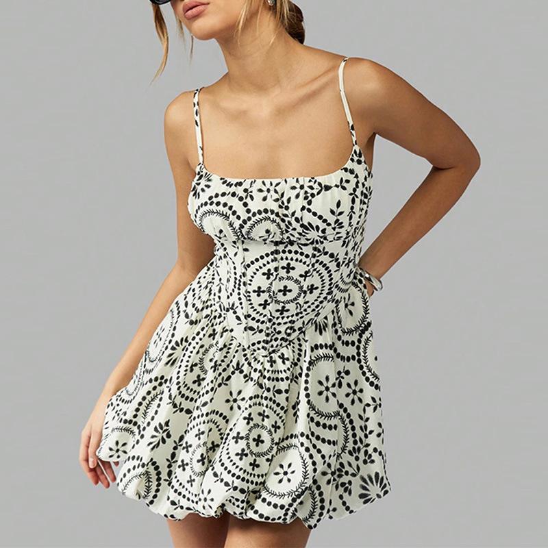 

Европейский и американский модный темперамент женское летнее платье с принтом, подчеркивающее талию, пышное короткое платье XS белый