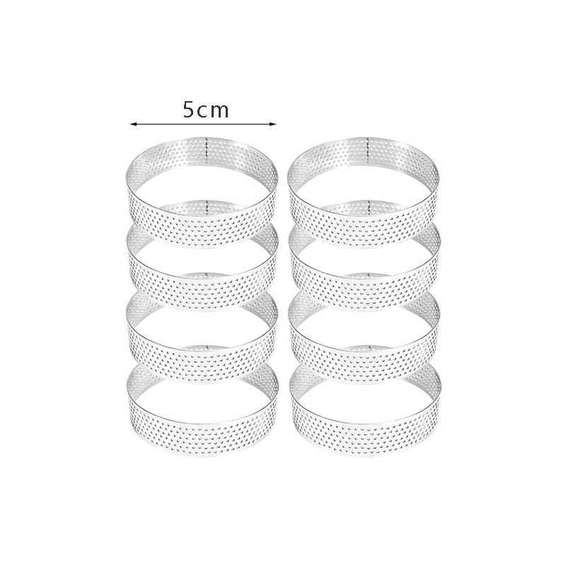 304 Stainless Steel Tart Ring 8pcs Heat-Resistant Perforated Cake Mousse Ring Round Ring Doughnut Tools for Cookies Tarts Pies