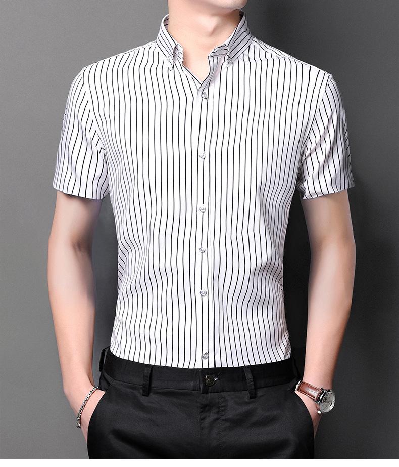 Herrskjorta i stretch för affärsbruk: Lång- eller kortärmad randig, Vår/Sommar-kollektion