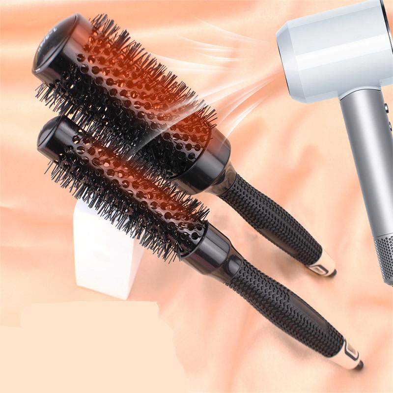 Professional 1/6PCS Black Boar Bristles Round Hair Comb Hairdressing Hair Brush Anti-Static Barber Salon Styling Tools