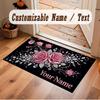 Floral Garden Theme Soft Crystal Velvet Rug Custom Name & Text Print Non Slip Floor Rug for Bedroom Living Room