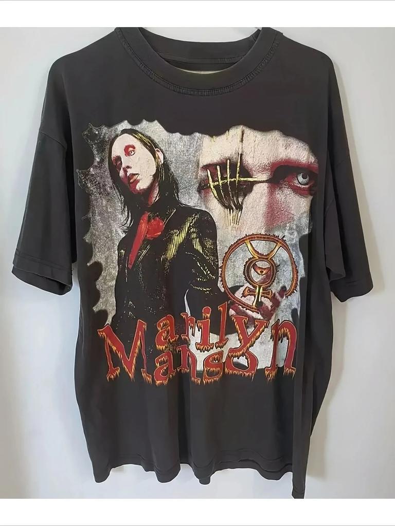 Gothic Rock Marilyn Manson Fan Tees Vintage Death Hype T-shirts Men Women Oversized Y2k 90s Pure Cotton Streetwear Clothing Tops