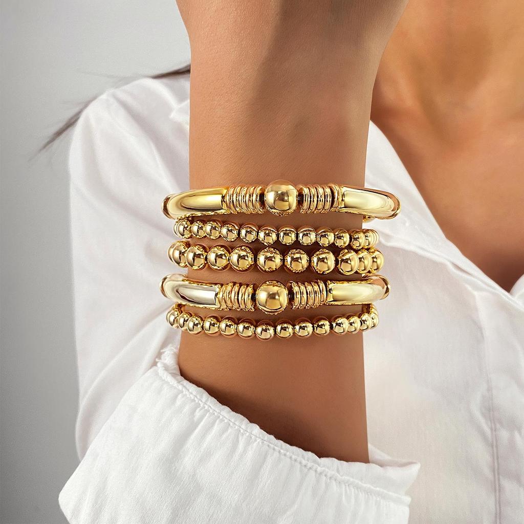 Bohemian Style Stackable CCB Round Bead Elastic Bracelet
