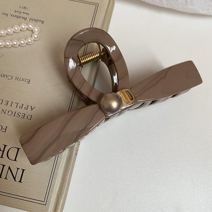 

Acrylic pearl bow-shaped hairpin, large grab clip on the back of women s head, fashionable versatile headgear, high-end hair accessories