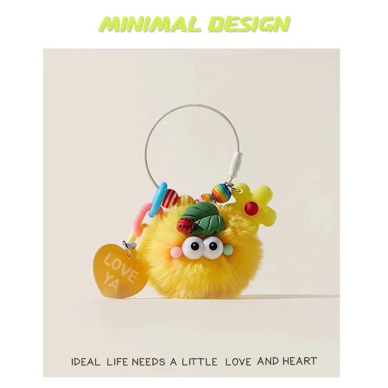 Car Keychain Women's High-end Sense Cute Plush Bag Pendant Backpack Schoolbag Pendant Small Gift Small Coal Ball Tide