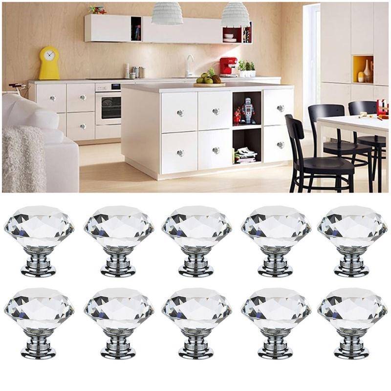1*Rose Gold Rhinestone Glass Crystal Door Knob Drawer Pull Handle-30mm