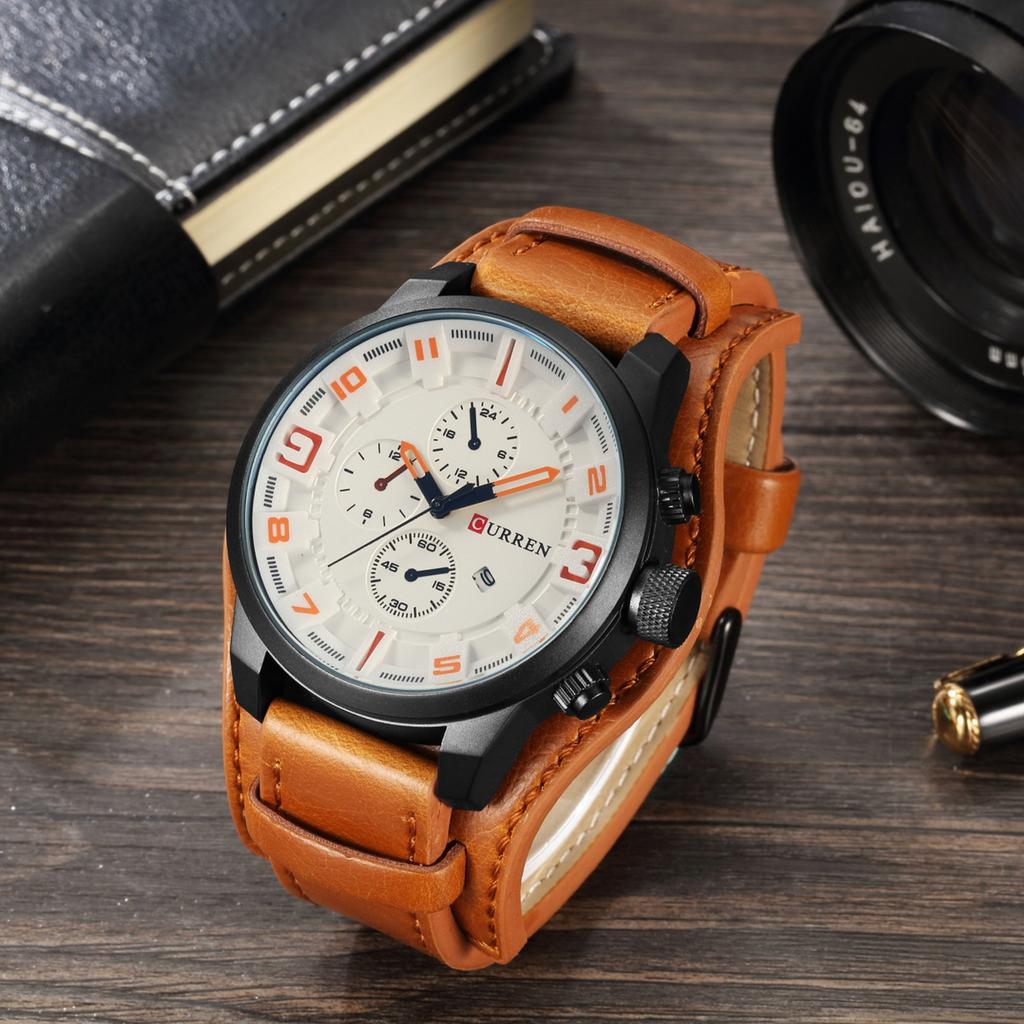 CURREN Men Quartz Watch Multifunction Date Wristwatch Vintage Military Sports Waterproof Male Watch Large Dial Fashion For Men