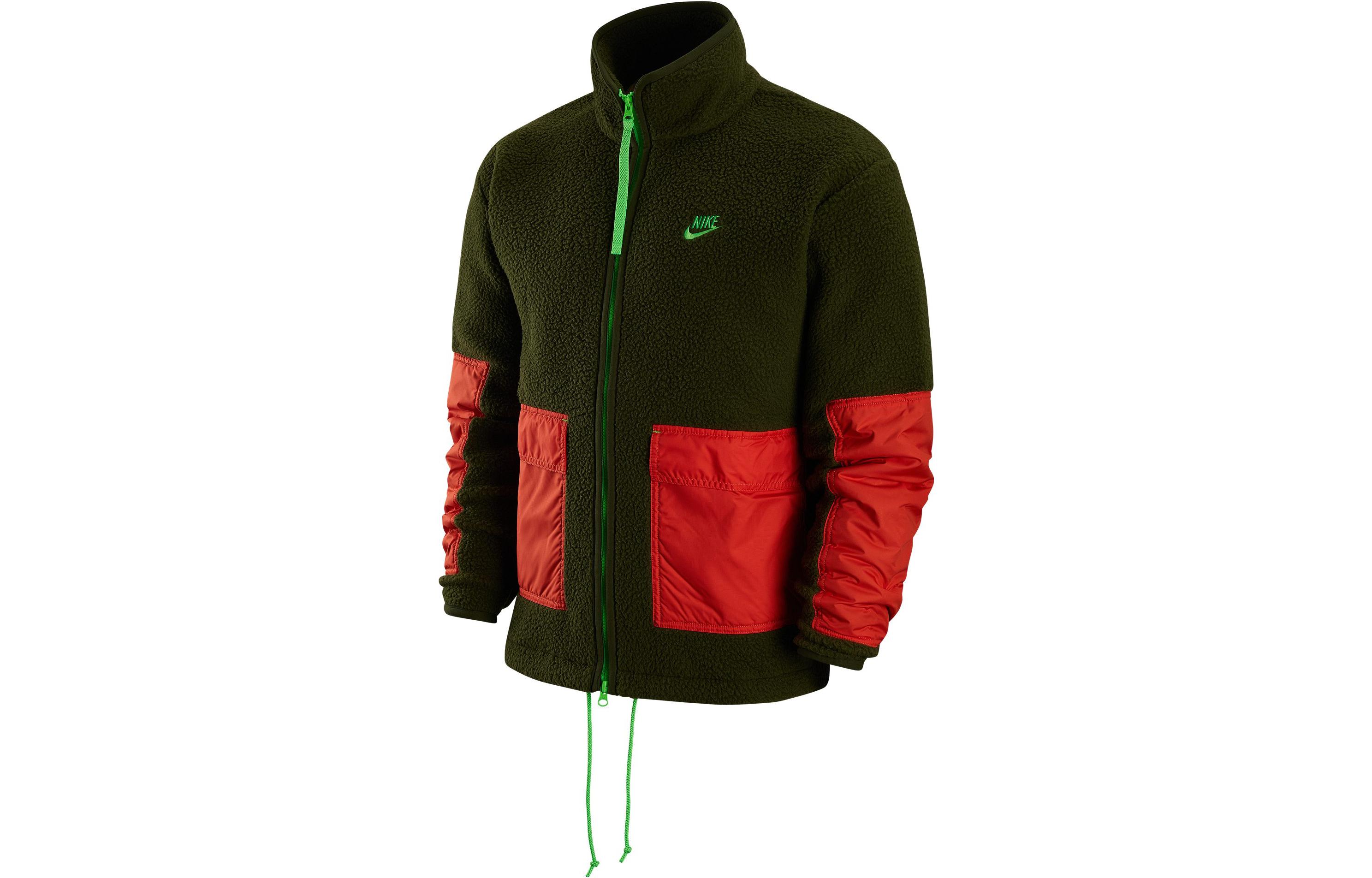 Nike Embroidery Logo Zippers Stand Collar Polar Fleece Fitted Fleece Lined Fleece Clothing Men s Rugged Green DV8183-326 M