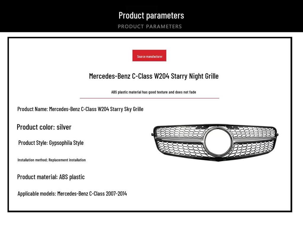Stříbrná maska chladiče pro Mercedes-Benz třídy C W204 (2007-2014), náhradní v provedení Hvězdná obloha