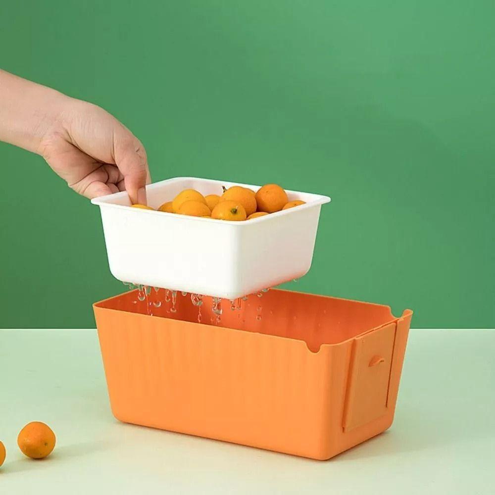 Cerative Multifunctional Fruit Drain Basket Durable Practical Fruit Tray Double-Layer Drainable Drain Snack Box