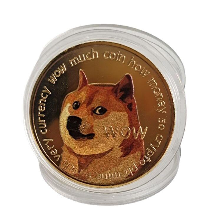 Colored Dog Head Coin WOW Dogecoin Virtual Coins Gold Plated Metal Crafts Cute Dog Pattern Printed Collection Gifts
