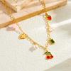 Gold Fruit Charm Necklace, Cherry Strawberry Elephant Pendant Necklace, Cute Dainty Jewelry for Women Daily Wear Gift